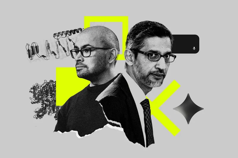 A photo illustration featuring Google CEO Sundar Pichai and Deepmind cofounder Demis Hassabis.