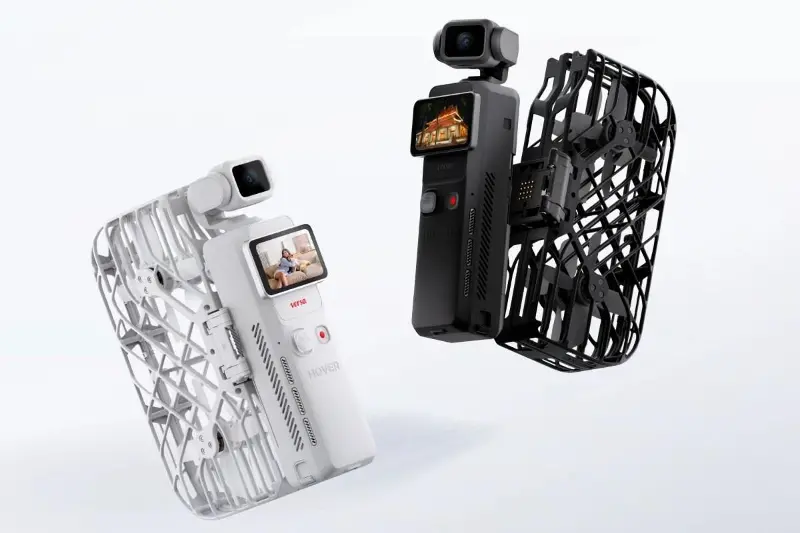 A stick camera that snaps into a pair of propeller wings