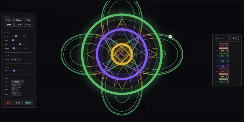 Musical Spirograph webapp.
