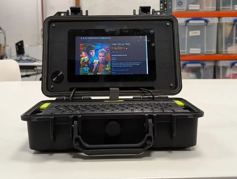 A Raspberry Pi cyberdeck with the case open