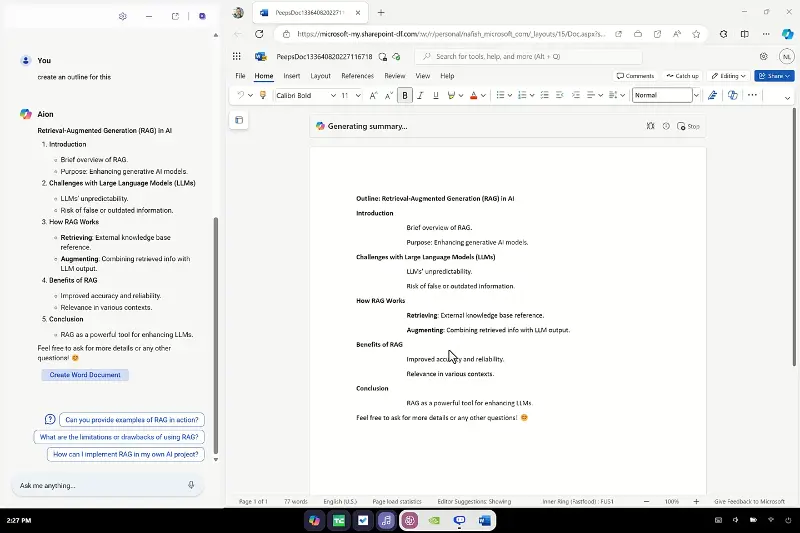 MS Word in Copilot OS Project Aion