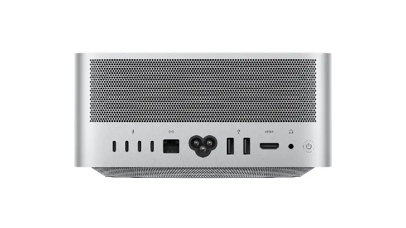 A rear view of the M5 Max / M5 Ultra Mac Studio, showing its many ports.