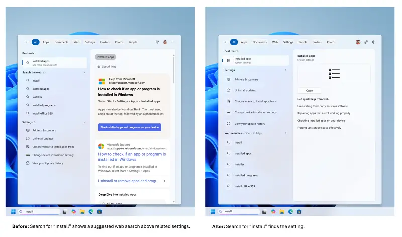 Search shows Windows Settings instead of web results