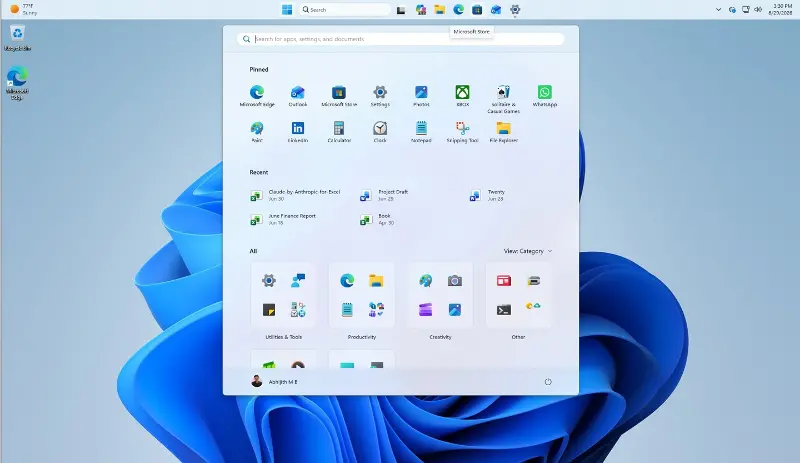 taskbar in top position