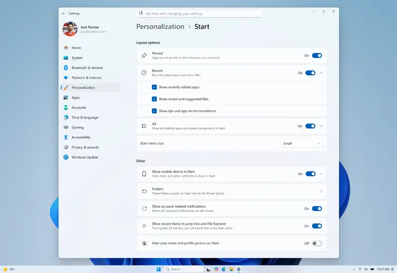 Start menu size toggle