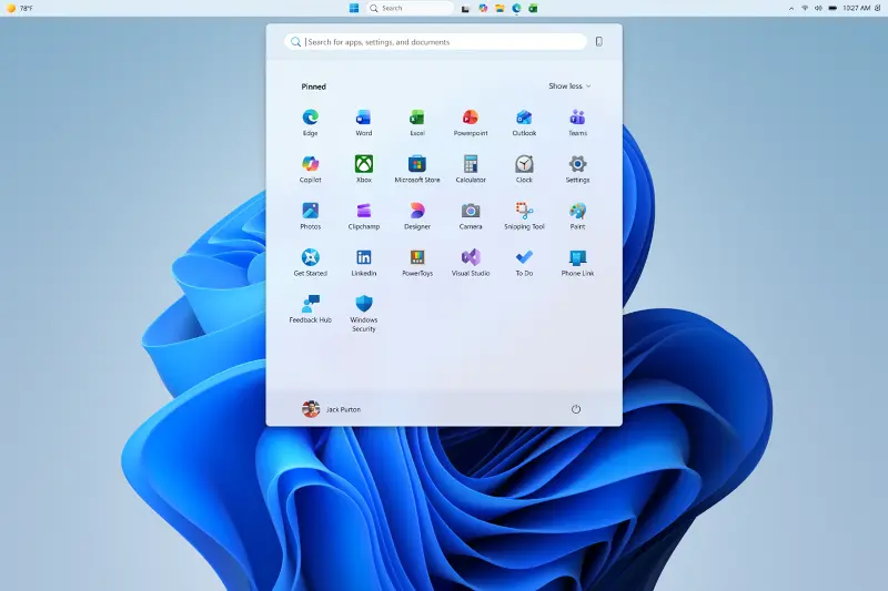 Start menu with just pinned apps