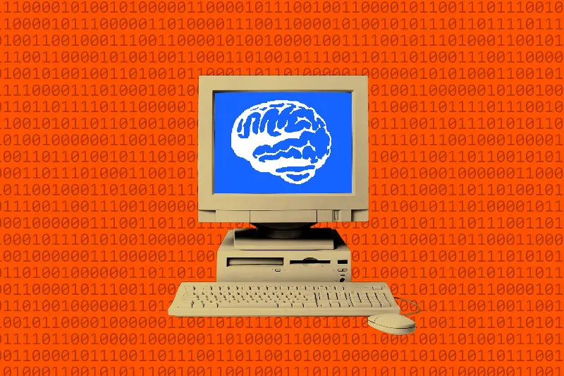 Illustration of a computer with w brain on the screen