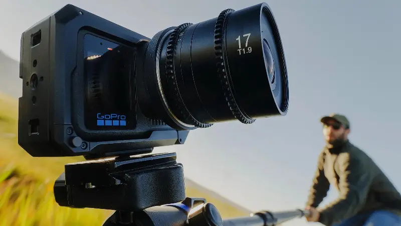 A lifestyle shot of GoPro’s Mission 1 Pro ILS camera