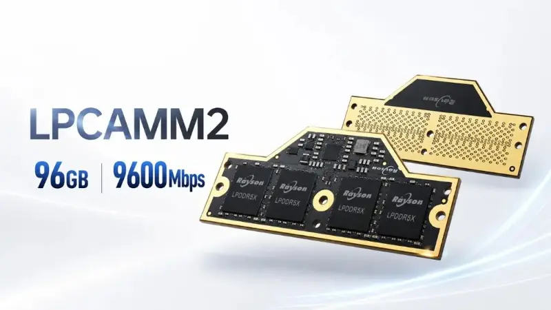 晶存科技发布 96GB 9600MT/s 规格 LPDDR5X LPCAMM2 内存模组