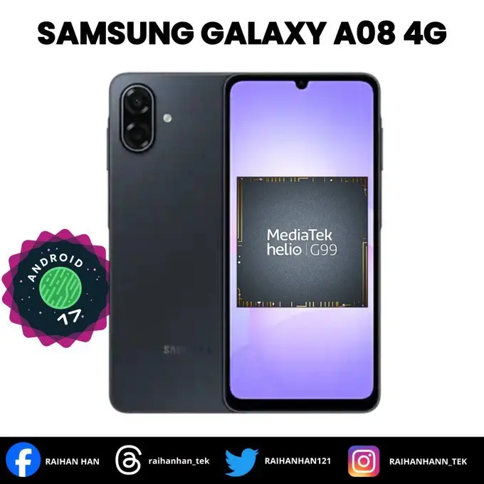 三星 Galaxy A08 4G 手机曝光:联发科 Helio G99 芯片,6000mAh 电池