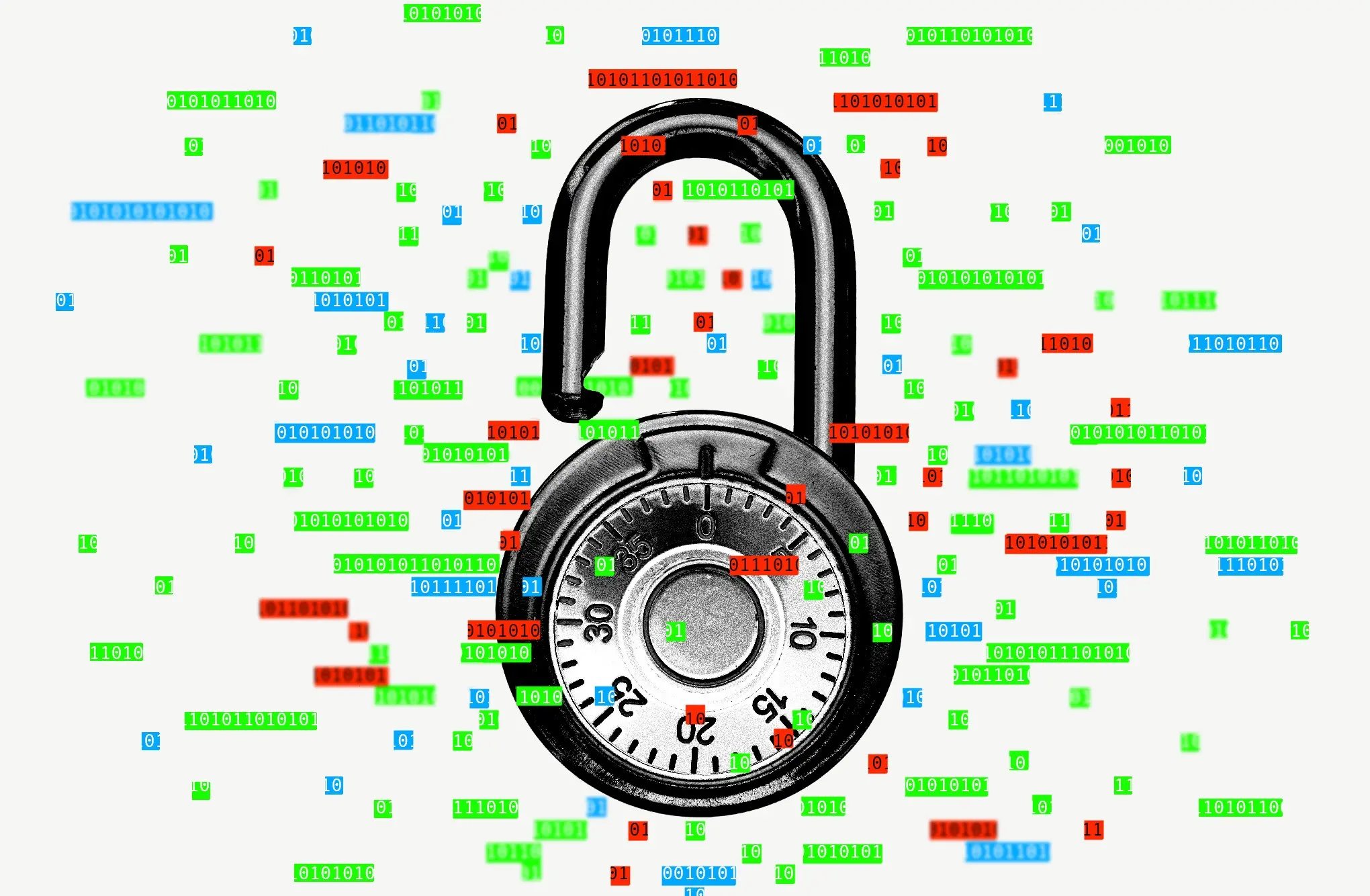 Combination lock being opened by binary code.