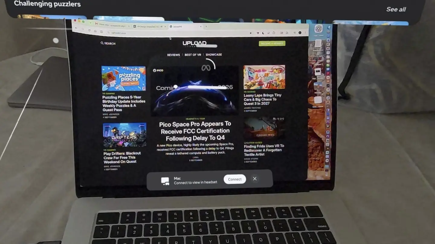 Meta 为 Quest 头显引入苹果 Vision Pro 同款“看向 Mac 即可快速建立远程连接”功能