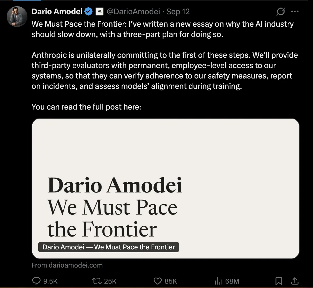 发长文预警 AI 风险后,Dario 首次专访回应:AI 不能停,但必须慢下来