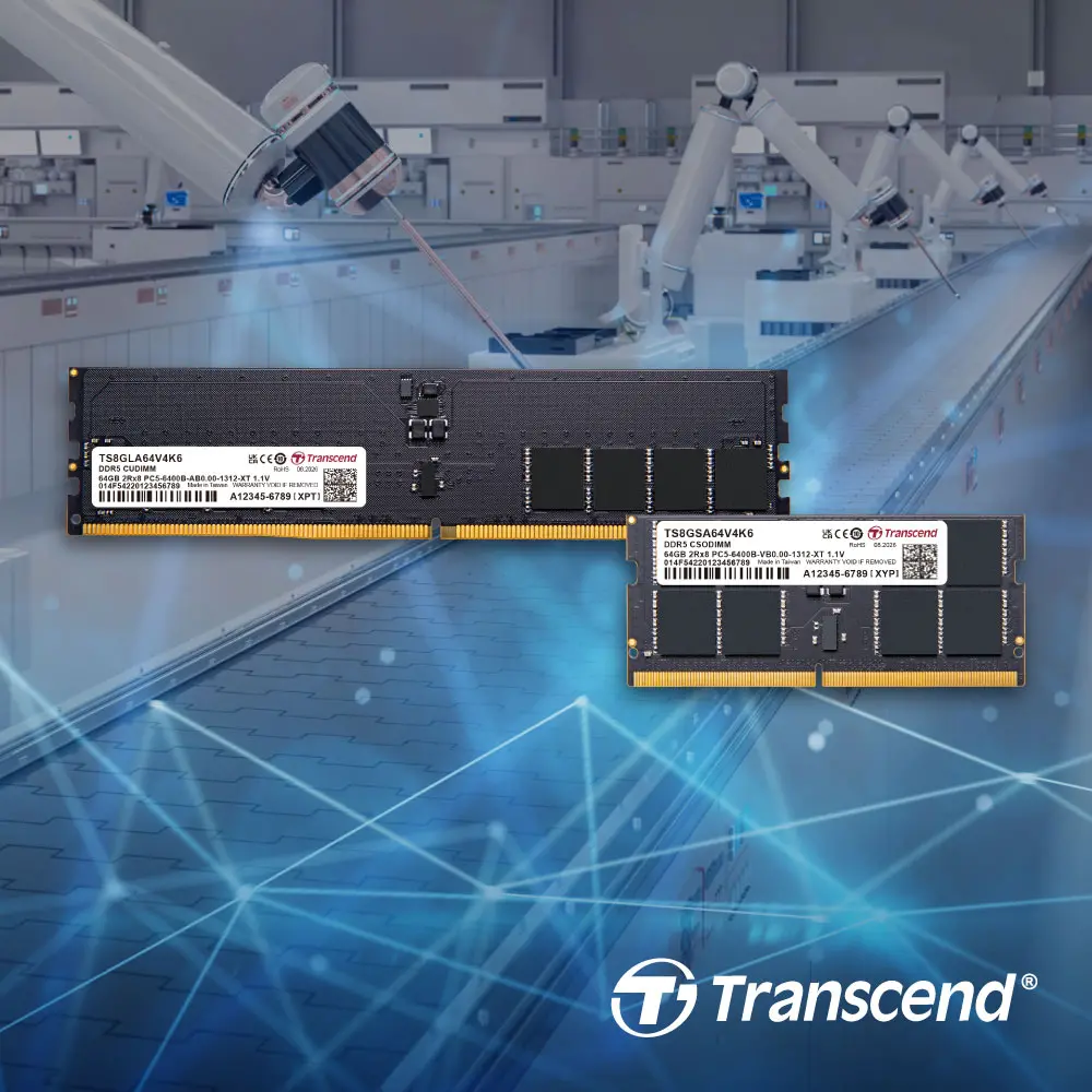 创见推出 DDR5-6400 工业内存模组:单条 64GB,CUDIMM / CSODIMM 形态