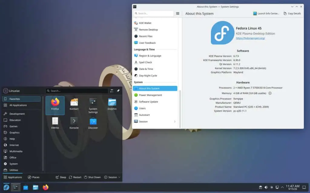 Fedora KDE Plasma Desktop 45 Beta
