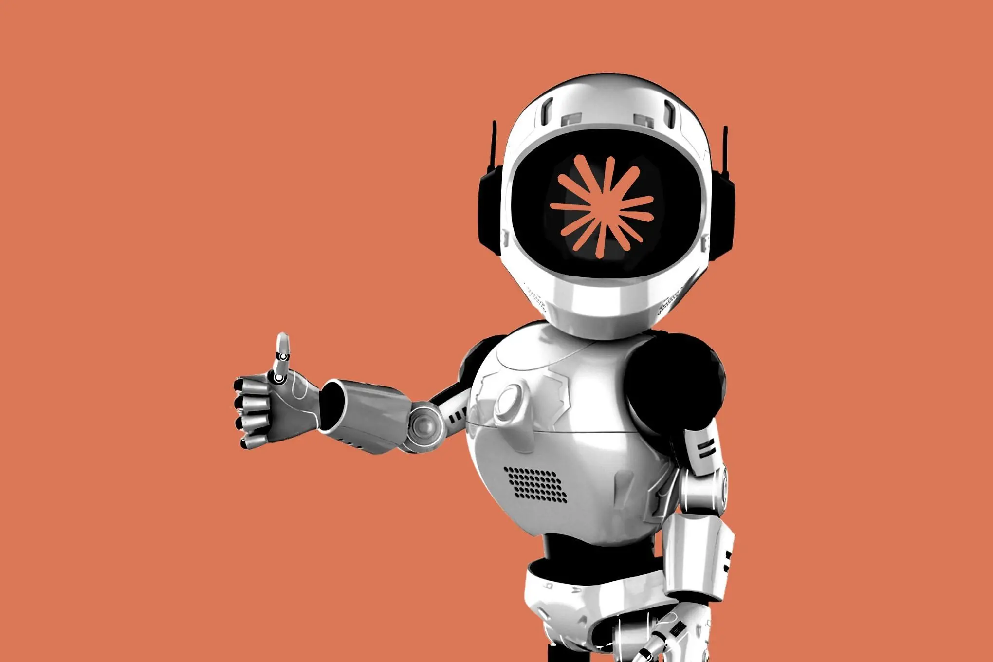 A robot with the claude logo on its face.