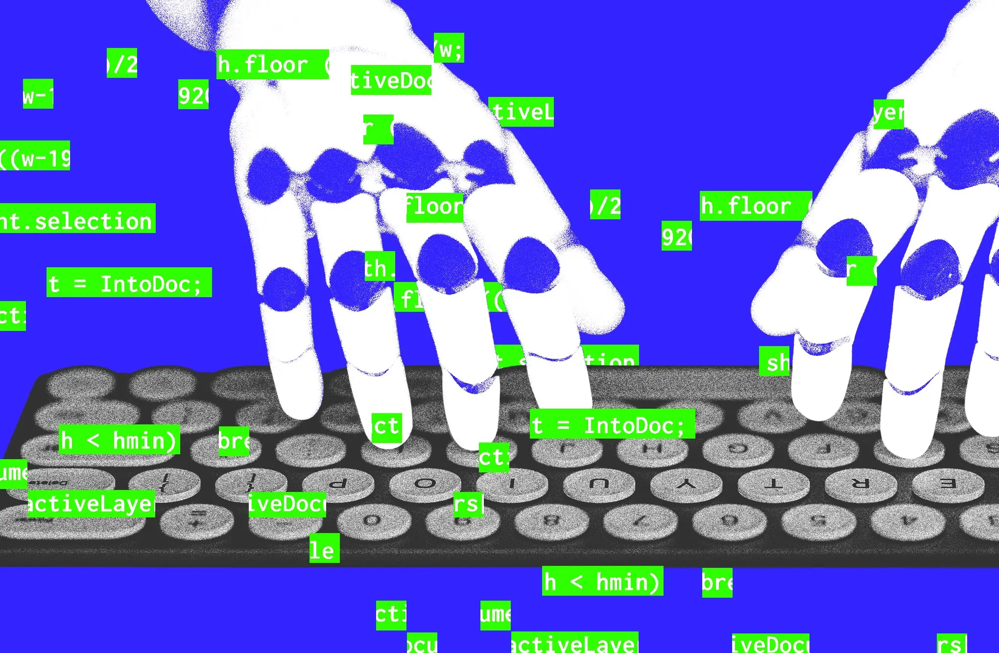 Robot hands typing on a keyboard