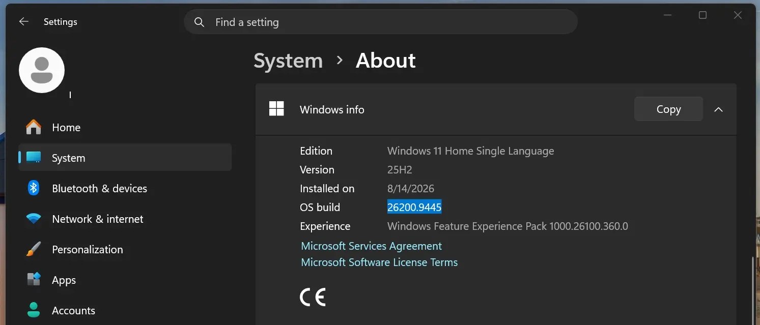 Windows 11 Build 26200.9445 update