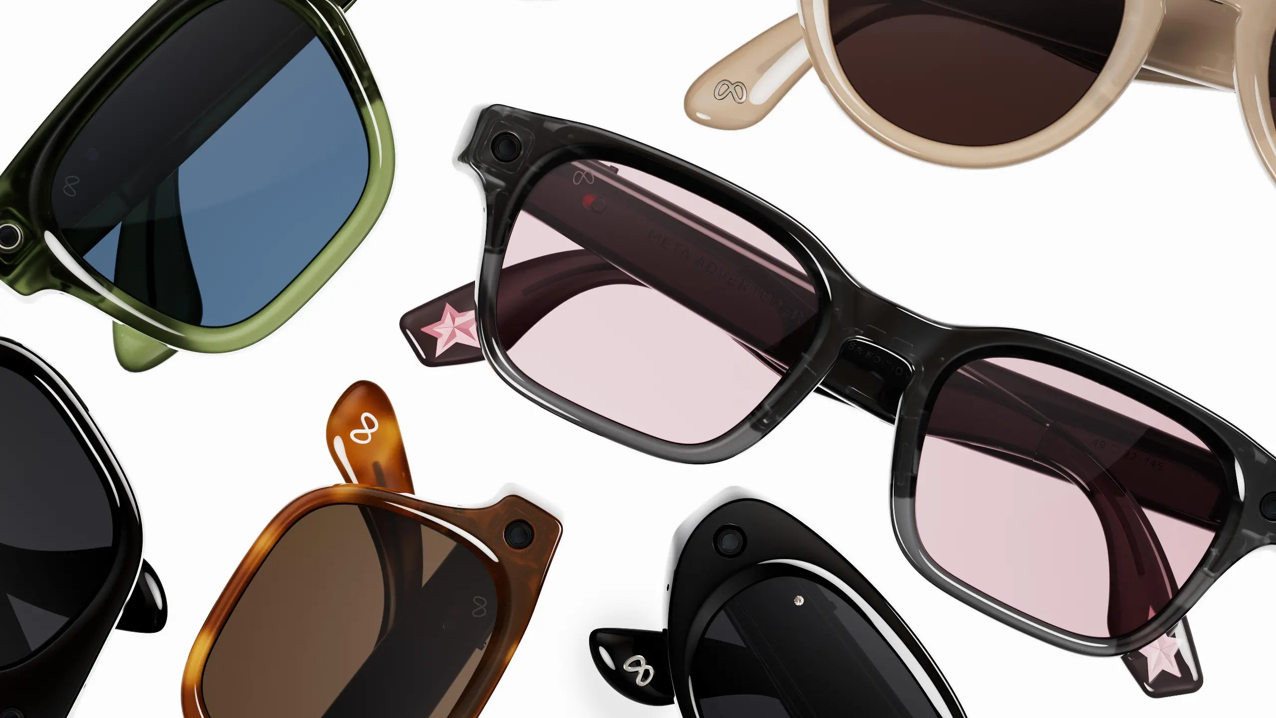 A close up of a mix of Meta Glasses