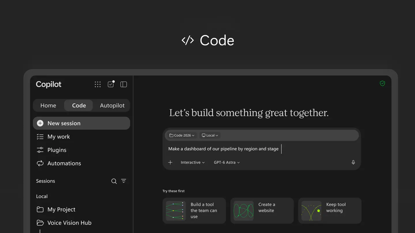 Code is a surprise addition to a Copilot app focused on knowledge workers.