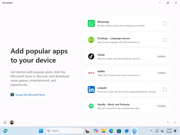 TikTok, Netflix and Spotify installed from Get Started without opening the Microsoft Store.