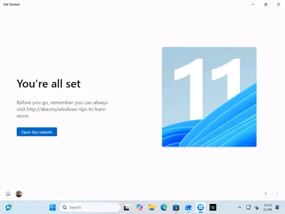 The last Assisted Setup page links to Microsoft’s Windows tips website.