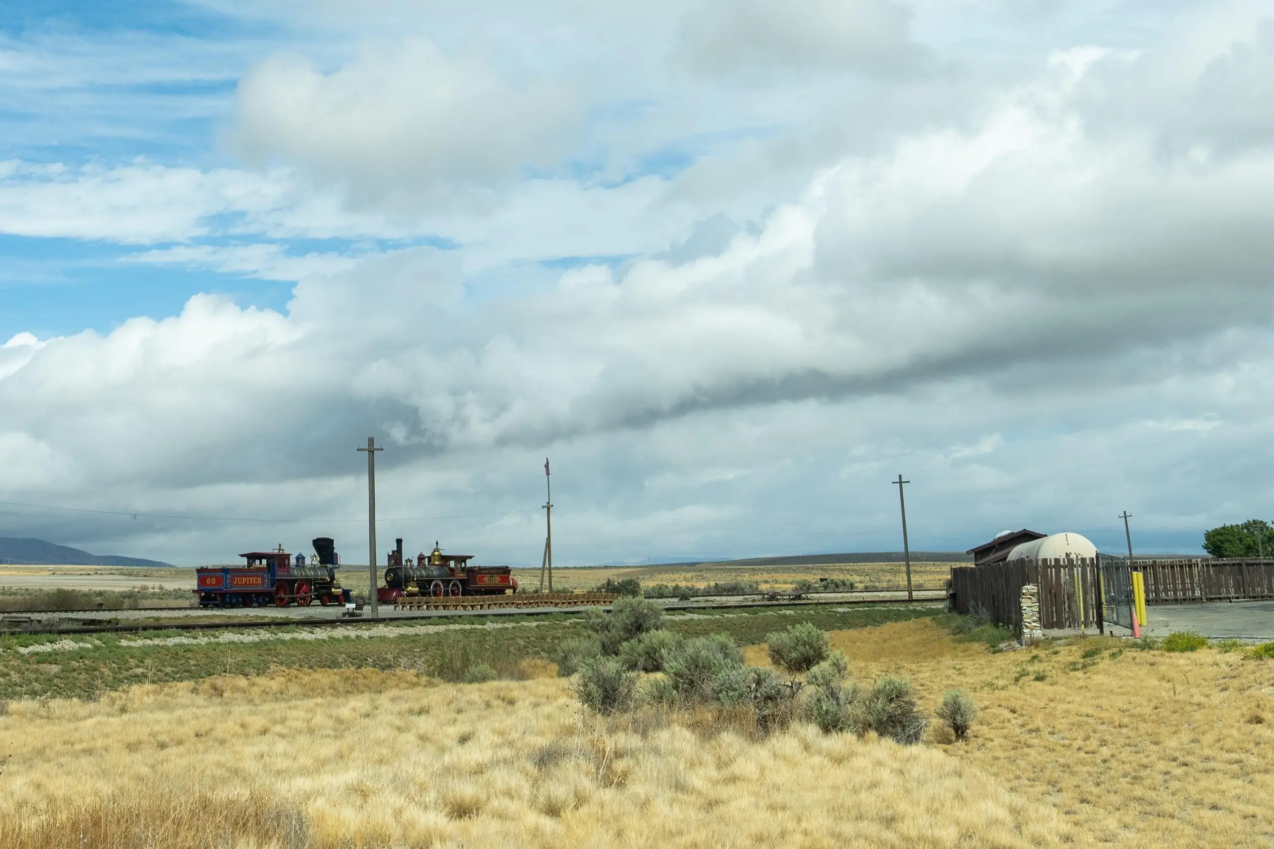 Golden Spike National Historical Park next to a railroad with an antique train.
