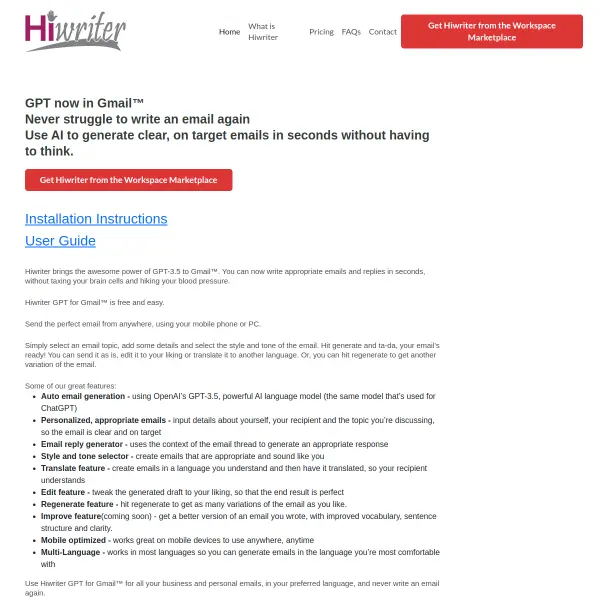 Hiwriter GPT for Gmail