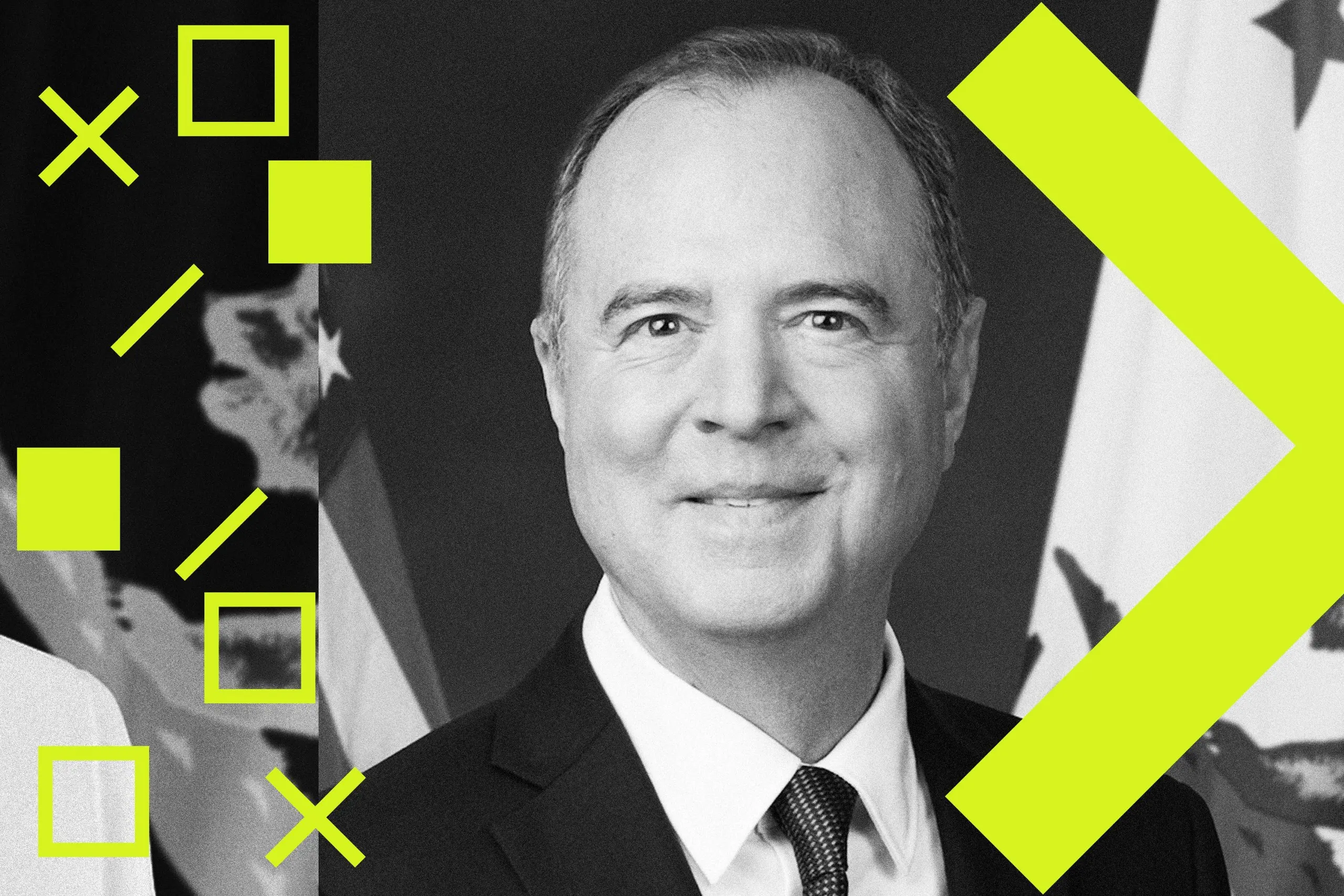 A stylized illustration of CA Sen. Adam Schiff’s official portrait