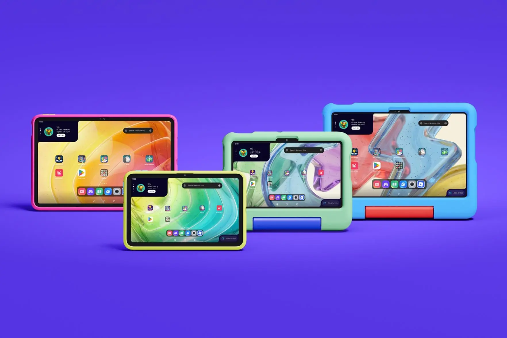 The various versions and sizes of the Amazon Kids Tablets.