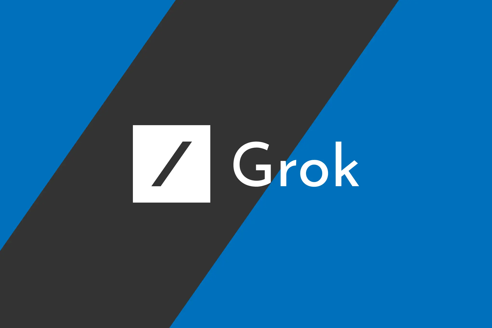 The xAI Grok logo against a blue and grey illustrated background.
