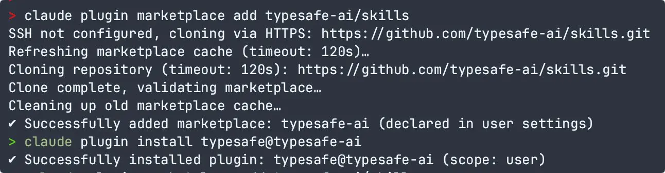 在 Claude Code 中安装 TypeSafe 插件