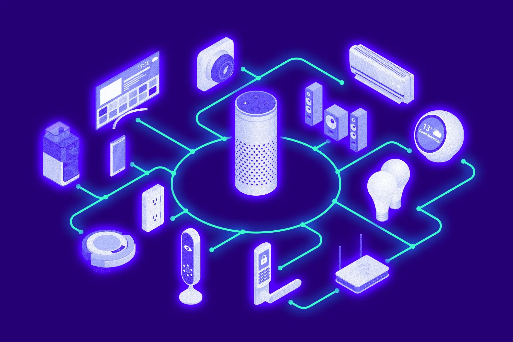 Digital photo illustration of a smart home.