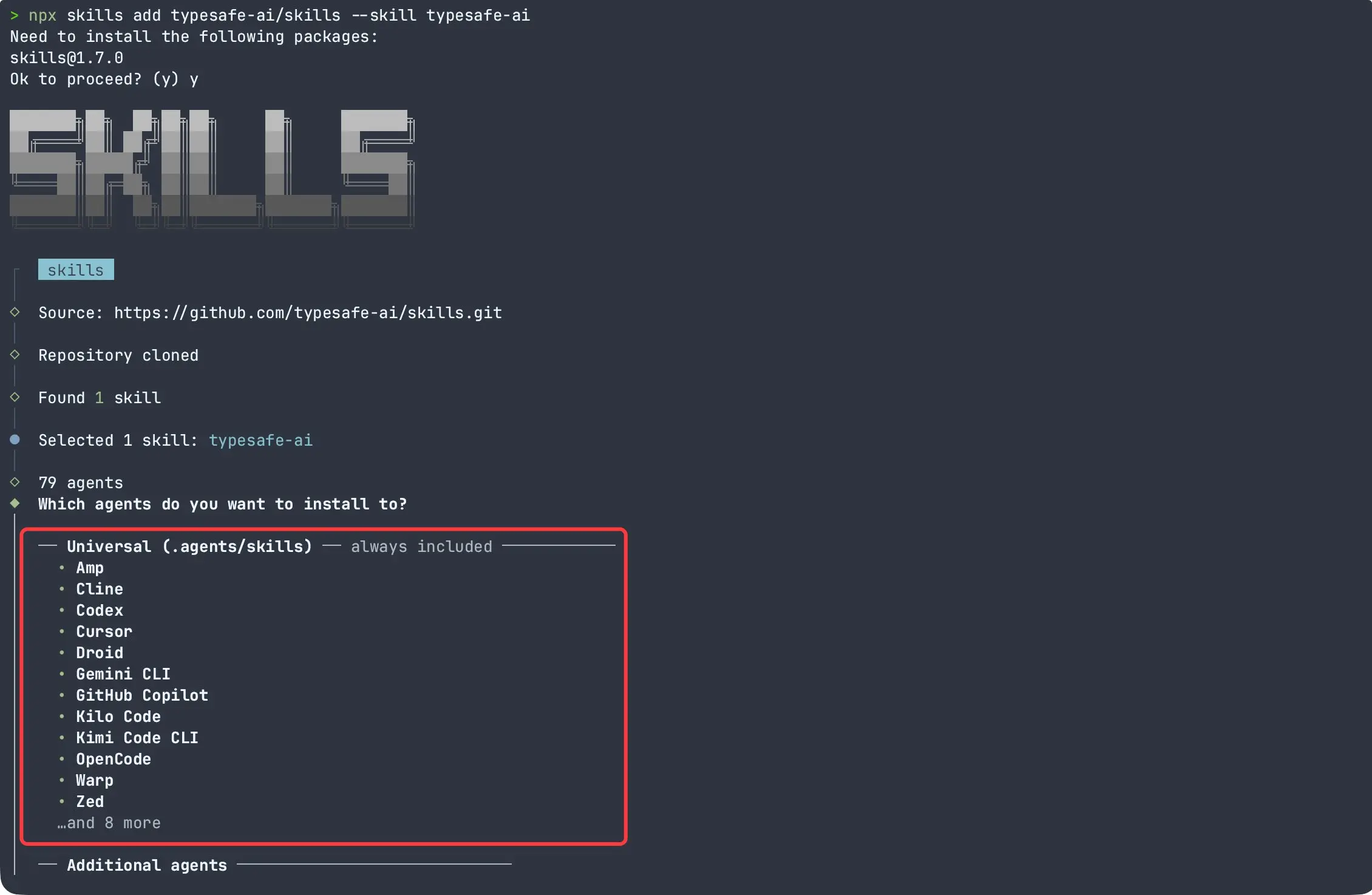 通过 npx skills 安装 TypeSafe 技能