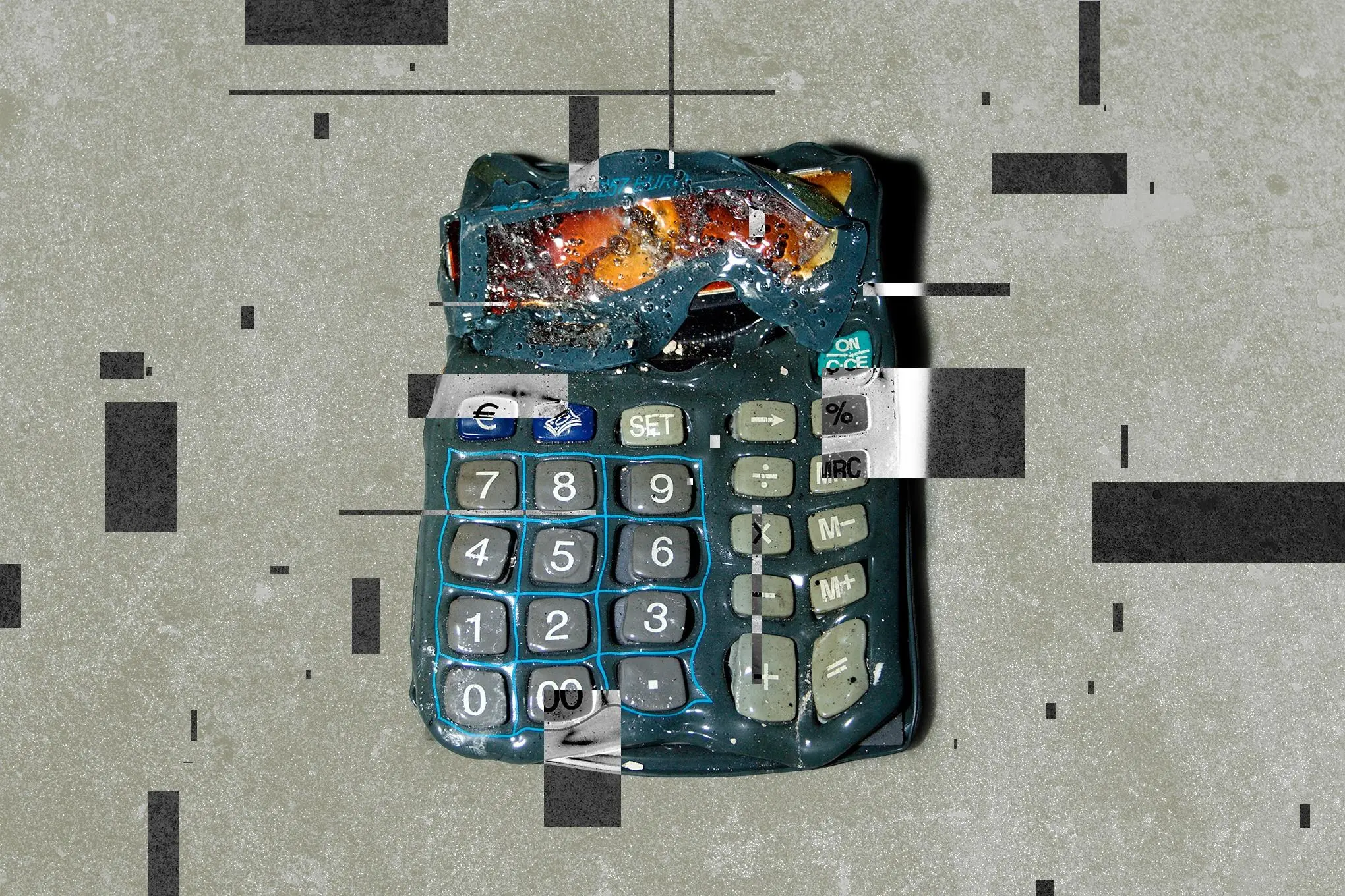 Melting calculator with glitch effects.
