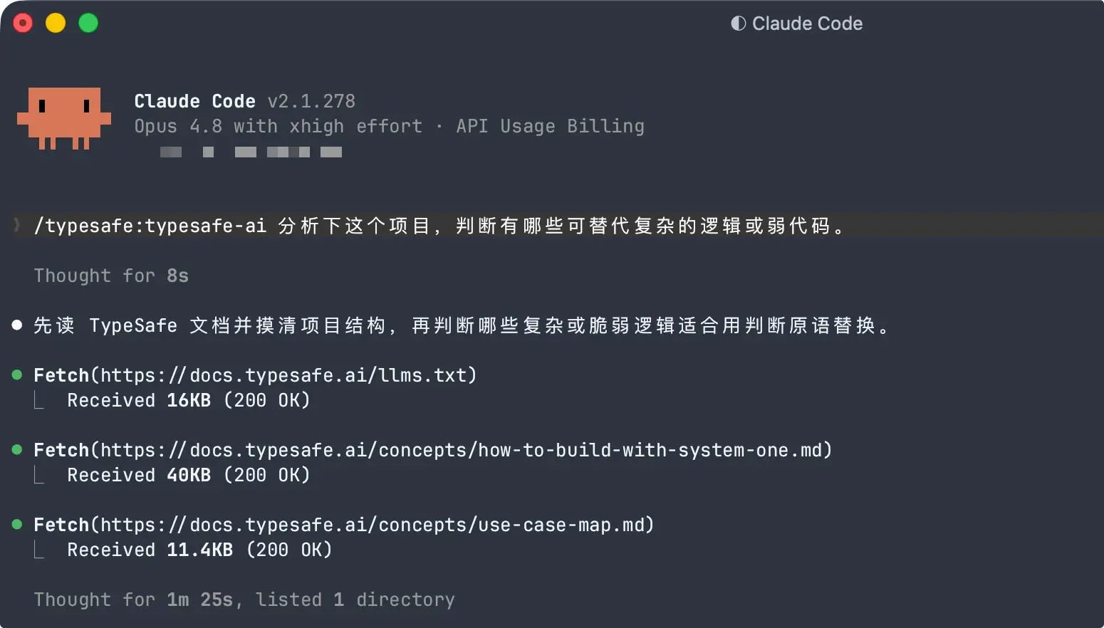 Claude Code 读取 TypeSafe 文档并分析项目