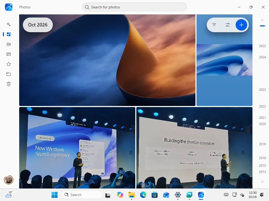 The new Photos app is a Gallery that lists your photos by date.