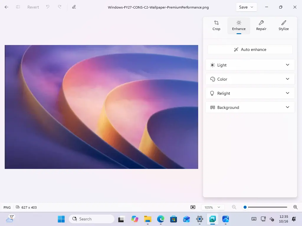 The rebuilt editor in Photo Viewer with Crop, Enhance, Repair and Stylize tools.