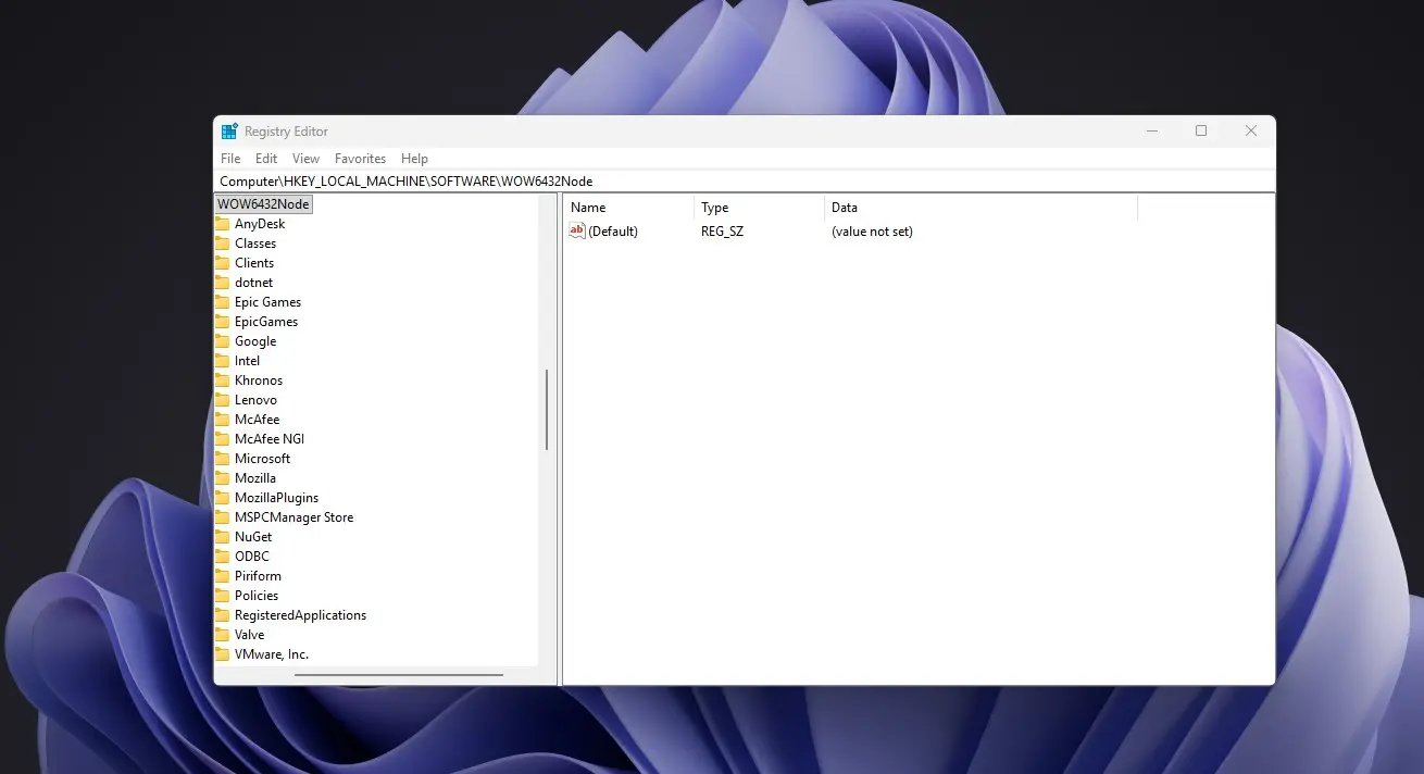 32-bit apps get their own registry view under WOW6432Node on Windows 11