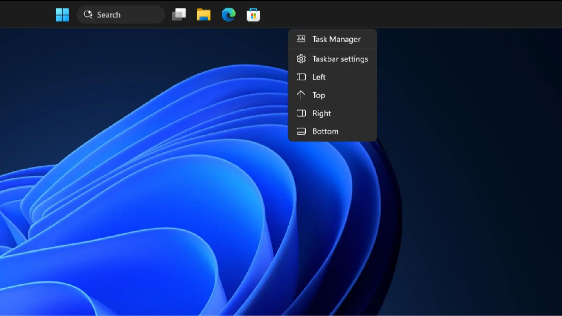 Right-click menu buttons to move the Taskbar in Windows 11 Insider Build