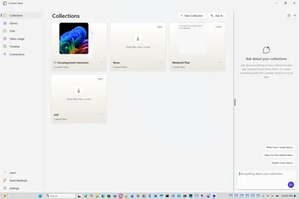 Context Vault (Project Pantheon) with my saved memories sorted into collections.