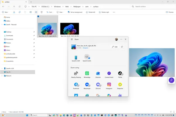Context Vault shows up as a target in the Windows 11 Share menu.