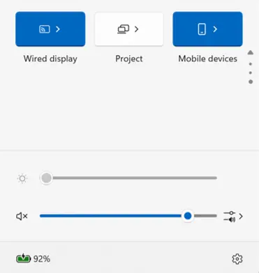 Screenshot of a UI showing the Mobile devices experience in Quick Settings.