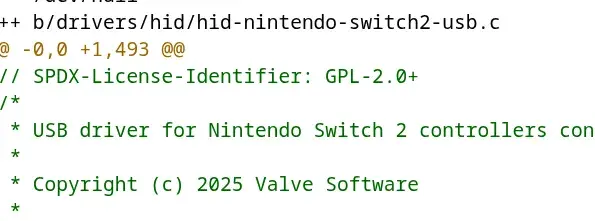 Valve copyright on Switch 2 Linux driver