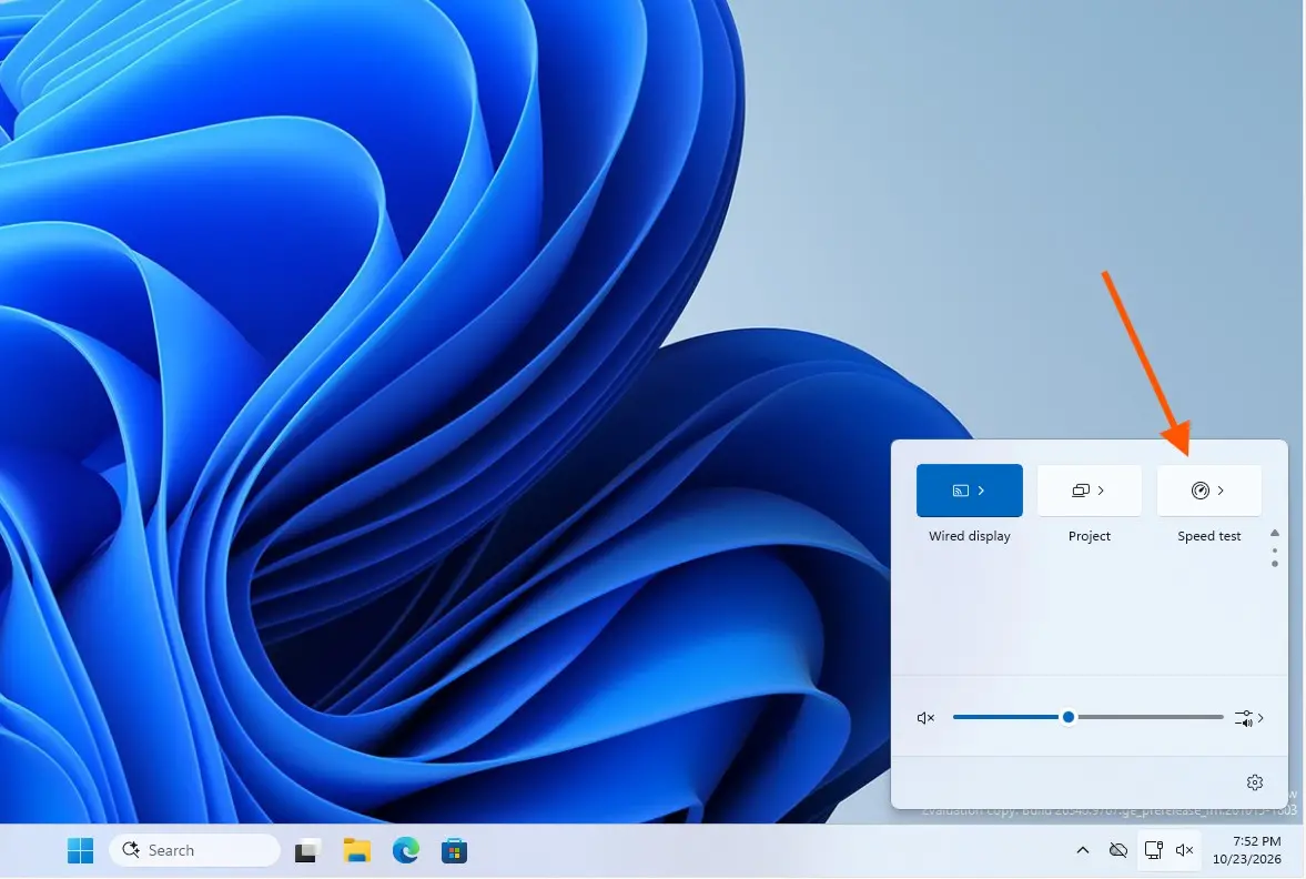 New Speedtest action in Windows 11 Quick Settings