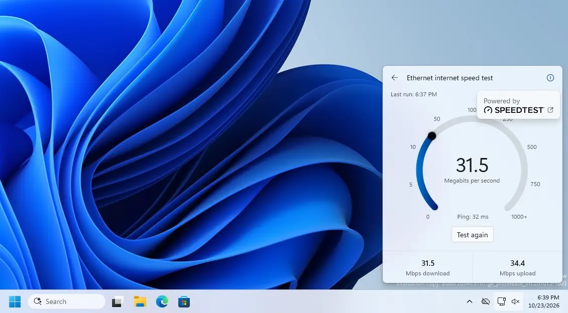 Clicking on the small i button at the top right shows that it is powered by SPEEDTEST