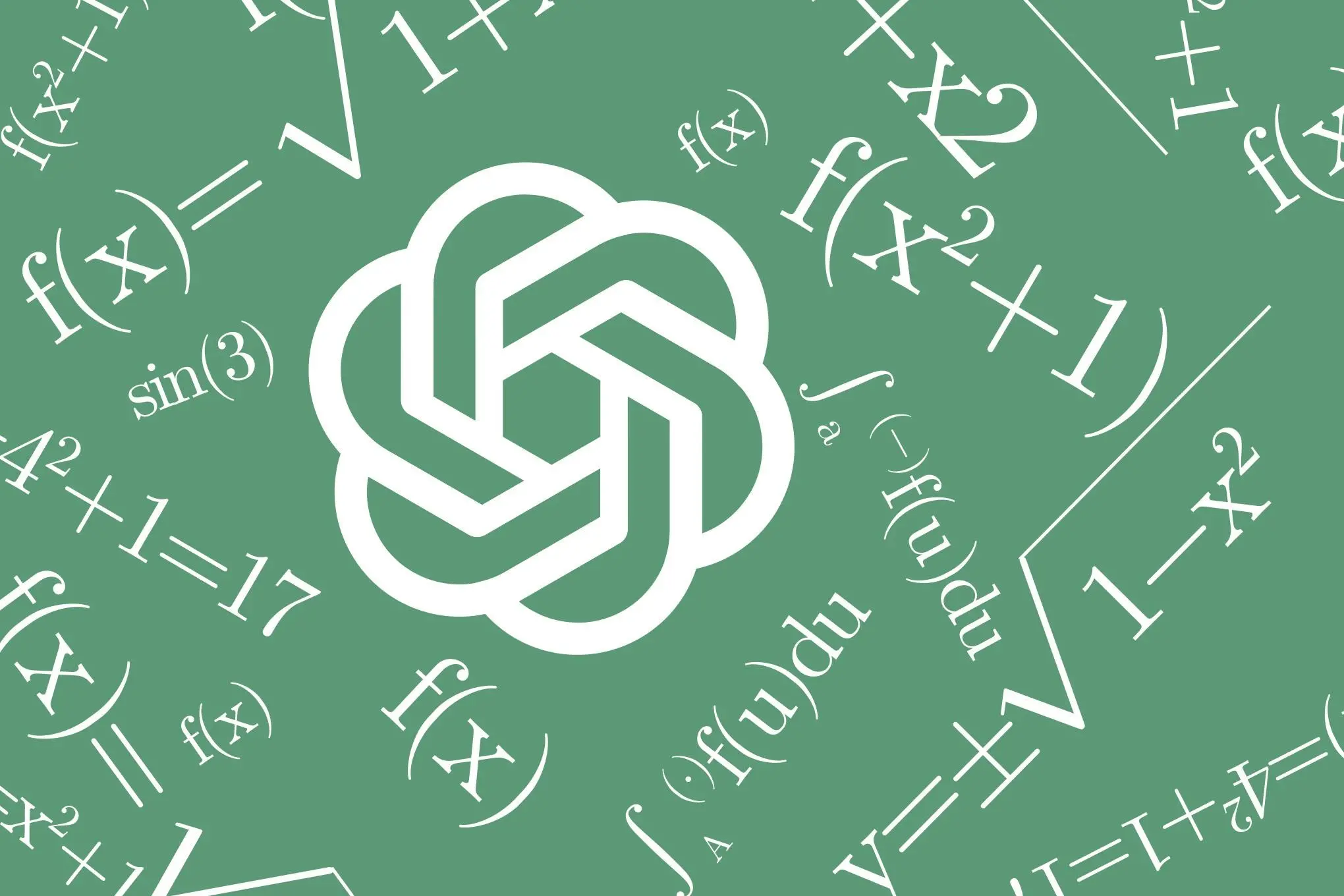 OpenAI logo with a background of complex math formulas.