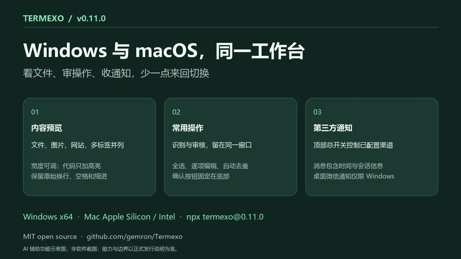 Termexo v0.11.0 平台与工作流更新示意图