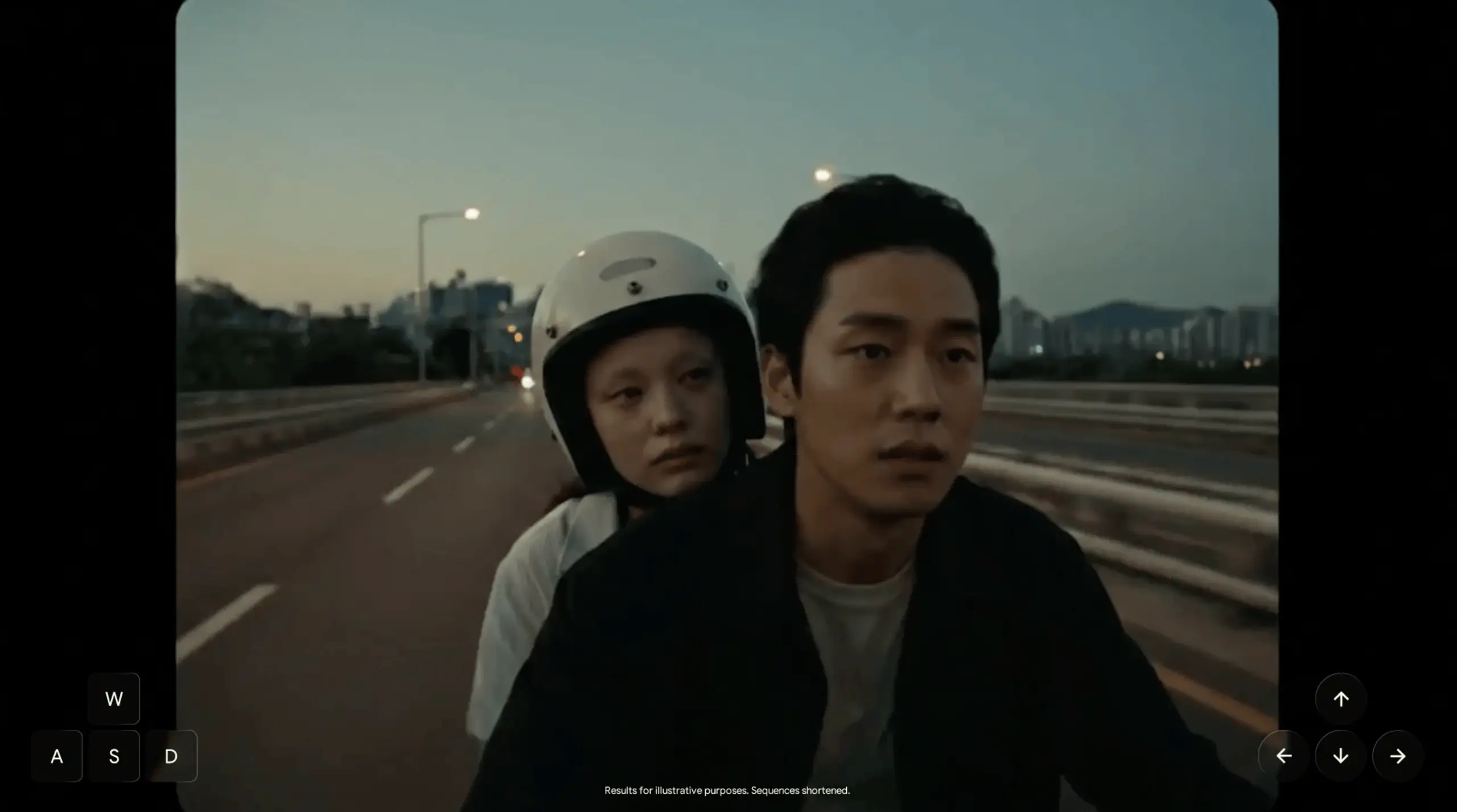 A screen capture from a video created by Google’s Genie 4 world model shows a close-up angle of two people riding a motorcycle. 