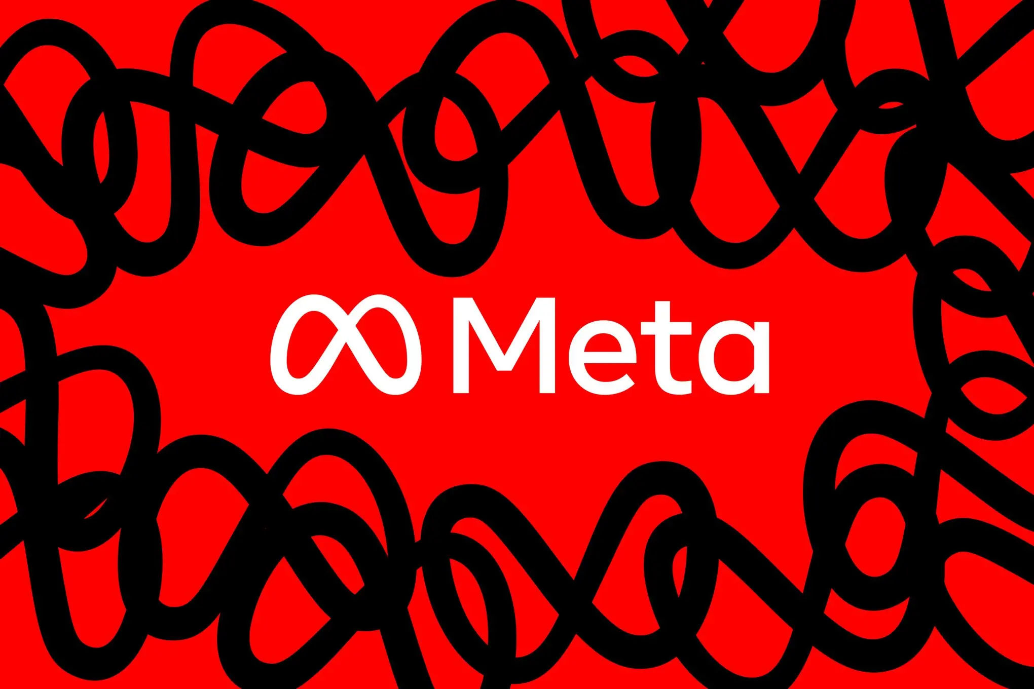 An image of the Meta logo on a red background